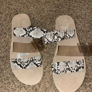 Madden Girl Snakeskin and Clear Strap Sandals